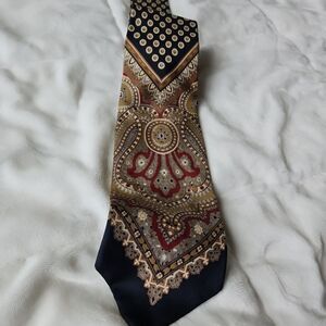 Modernistic/Impressionist Blue, Maroon, Gold Grey100% Silk Necktie